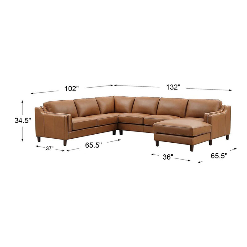 Bella Top Grain Leather U-Shaped Sectional with Right Chaise