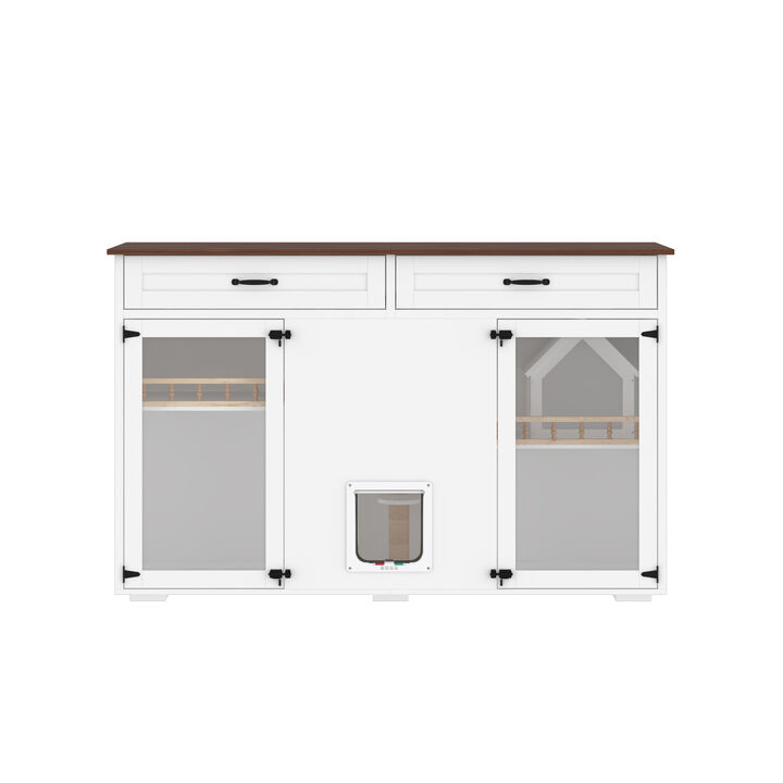 FUFU&GAGA White Cat Cabinet with Metal Lock, Cat Hole, Metal Hinges, Cable Management, Raised Feet & Metal Slide, (63" x 23.6" x 39.4"),White