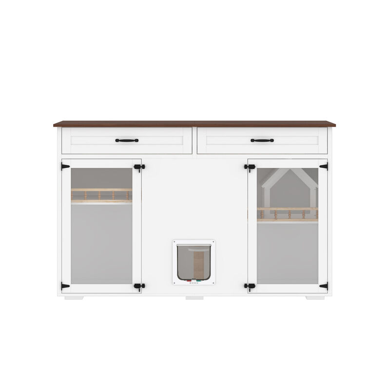 FUFU&GAGA White Cat Cabinet with Metal Lock, Cat Hole, Metal Hinges, Cable Management, Raised Feet & Metal Slide, (63" x 23.6" x 39.4"),White
