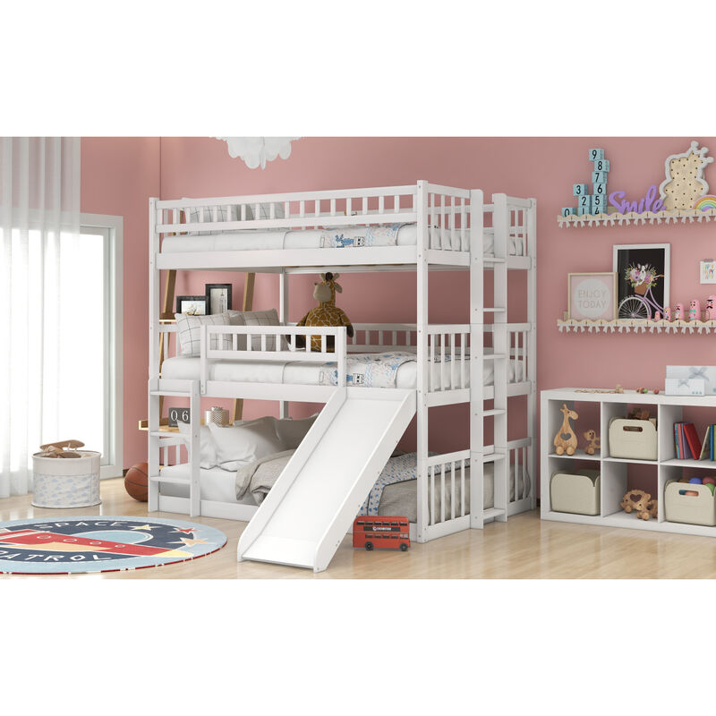 Full-Over-Full-Over-Full Triple Bed With Built-In Ladder And Slide, Triple Bunk Bed