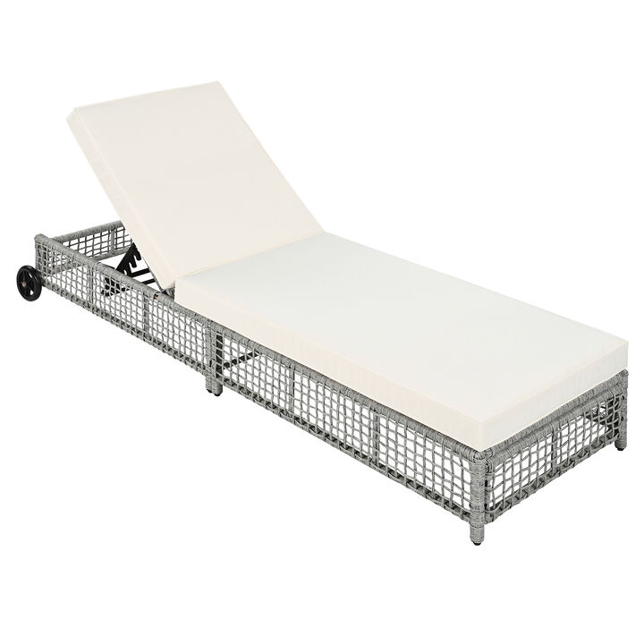 Merax Rattan Outdoor Lounge Chair with Cushion and Wheels for Poolside