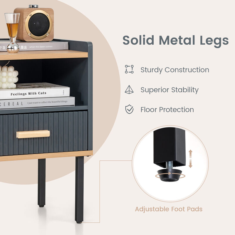 Nightstand Bedside End Table with Drawer and Open Shelf