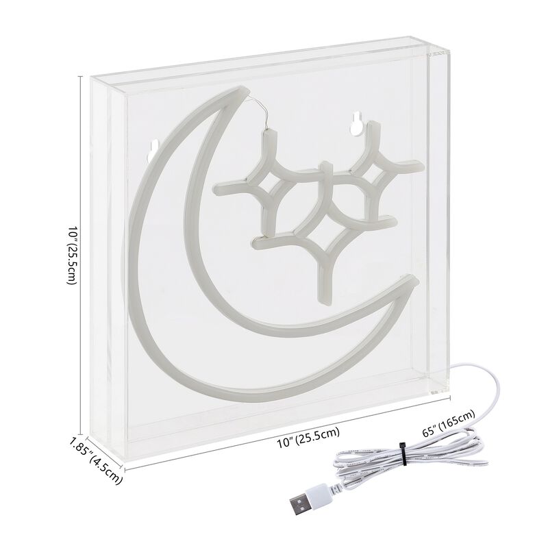 Starry Crescent 10" Square Contemporary Glam Acrylic Box USB Operated LED Neon Light