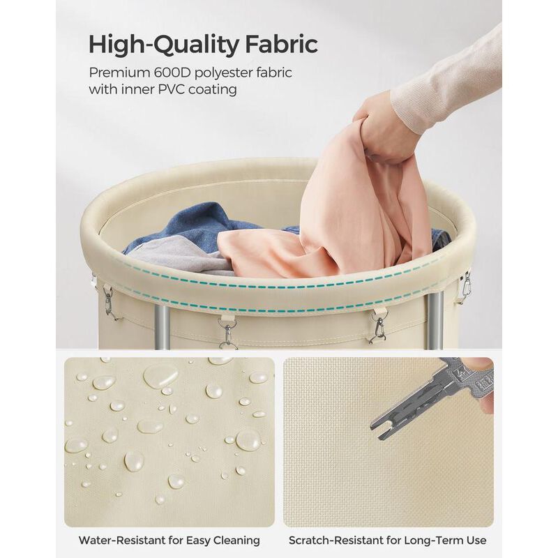 Laundry Basket with Wheels and Removable Bag, Steel Frame, 4 Casters and 2 Brakes