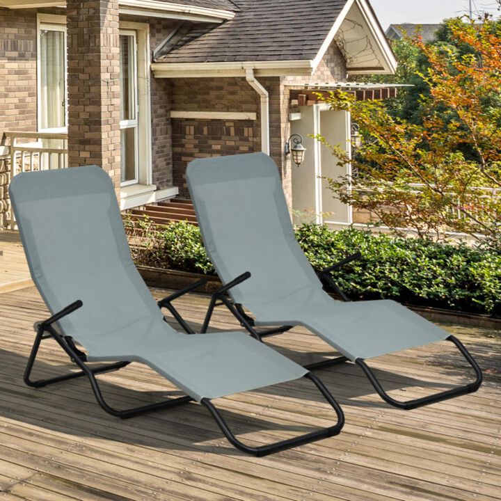 Hivvago 2 Pieces Folding Portable Patio Chaise Lounger with Rocking Design-Light Green