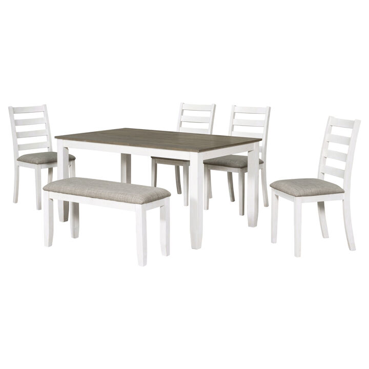 Rustic Style 6-Piece Dining Room Table Set With 4 Ergonomic Designed Chairs & A Bench