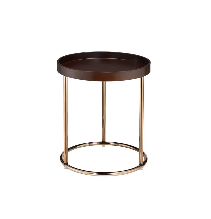 21.75" Espresso Edie Mid Century Lipped Edge Side Table with Copper Legs
