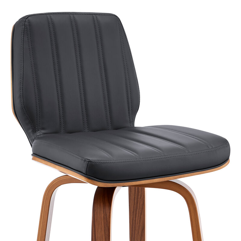Renee Swivel Cream Faux Leather and Walnut Wood Bar Stool