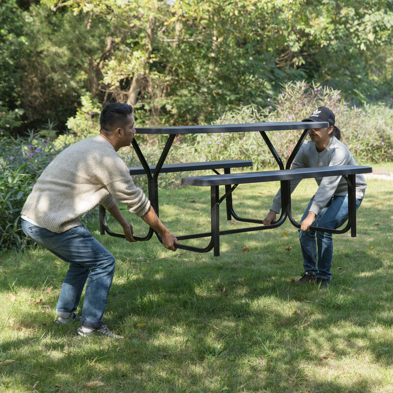 Outdoor Gray Woodgrain Picnic Table Set with Metal Frame, 5 Feet Long