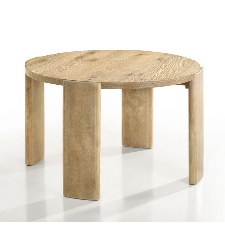 Bowny 47 Inch Dining Table, Round Top, Natural Oak Brown Finish, Solid Wood - Benzara