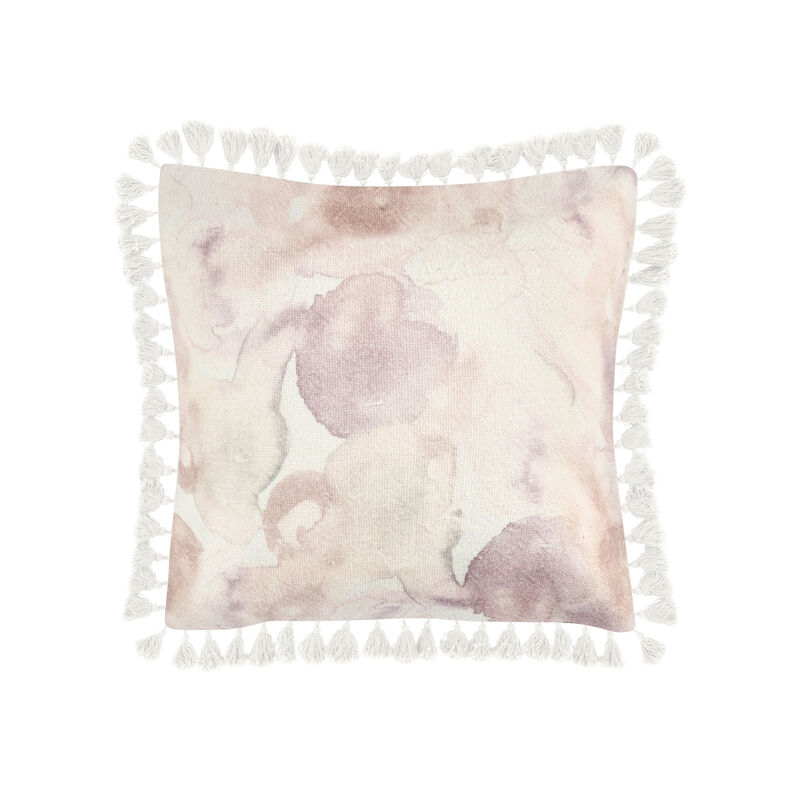 Luos Throw Pillow, Tasseled Edges, 20 Inch Pink Cotton Linen Blend - Benzara
