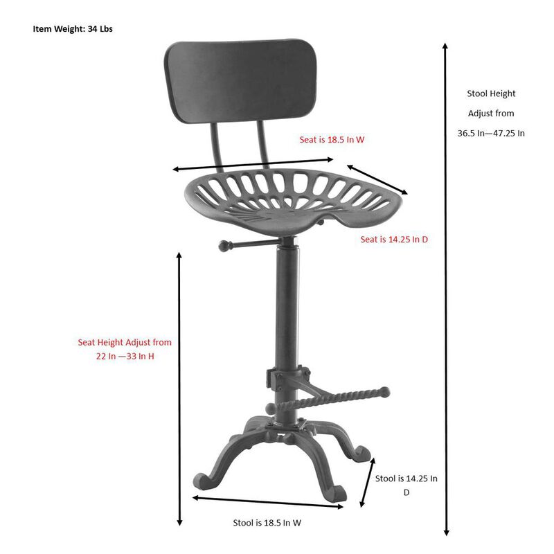 Carolina Living August Tractor Seat Barstool with Back - Industrial