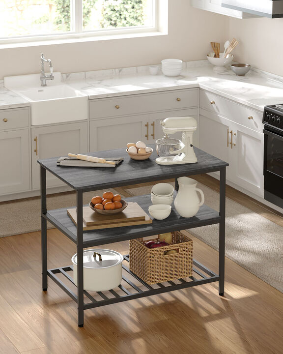 Kitchen Island with 3 Shelves & Large Worktop