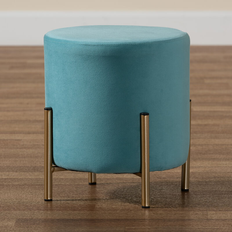Baxton Studio Thurman 1 Contemporary Glam Blue Velvet Fabric Upholstered Ottoman