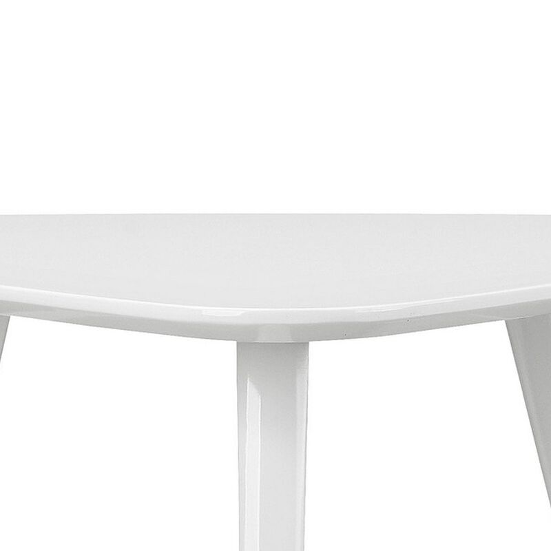 Hle 23 Inch Accent Table, High Gloss Lacquer Triangular Top, Steel, White - Benzara