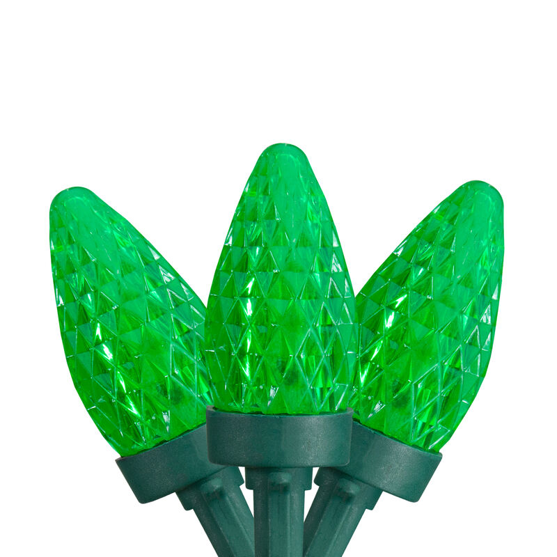 50 Count Green LED C7 Faceted Christmas Lights  20.25 ft Green Wire
