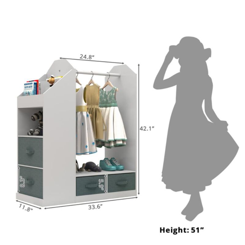 Kids' Open Wardrobe with Mirror Freestanding Hanging Armoire Closet for Clothes & Storage