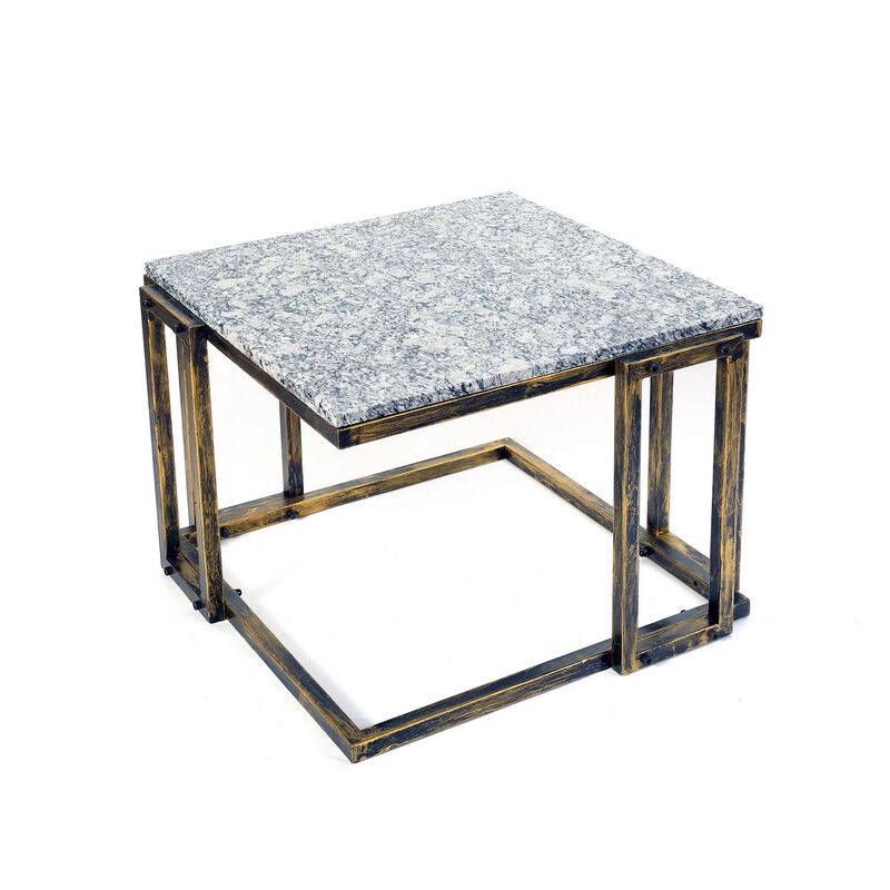 22 Inch Granite Top Plant Stand, Cast Iron Frame, Gray, Black, Gold-Benzara