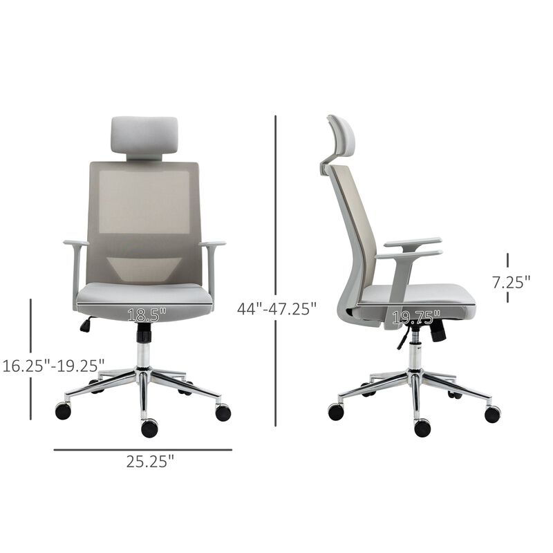 Grey Ergonomic Task Chair: High Back Swivel Office Chair with Lumbar Support