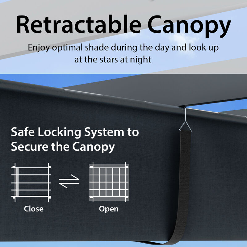 10x12 Feet Outdoor Aluminum Retractable Pergola Canopy Shelter with Grape Trellis