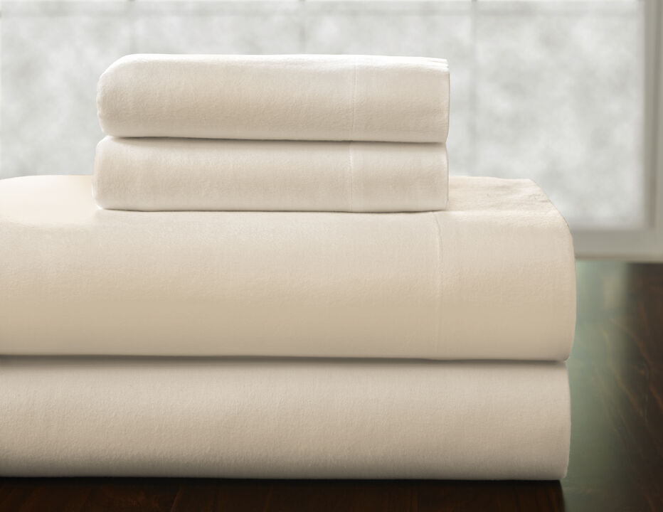 Pointehaven Heavy Weight 100% Cotton Snowflakes Brown Printed 170 GSM Flannel 4 pc Sheet Set, Full