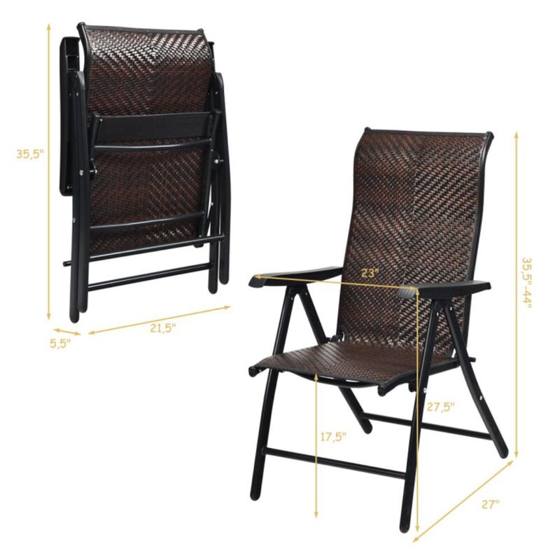 Hivvago 2 Pieces Patio Rattan Folding Reclining Chair