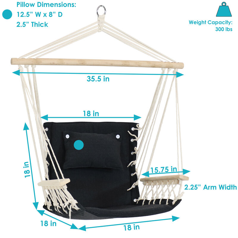 Sunnydaze Polycotton Padded Hammock Chair with Spreader Bar - Storm