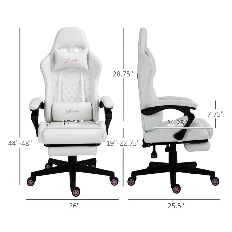 White Gaming Comfort: Racing Chair with PU Leather and Retractable Footrest