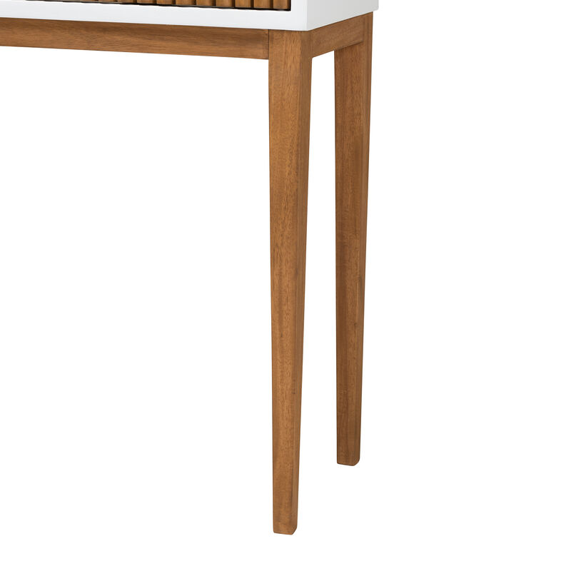 Bali & Pari Odile Modern Two-Tone Natural Brown and White Bayur Wood 1-Drawer Console Table