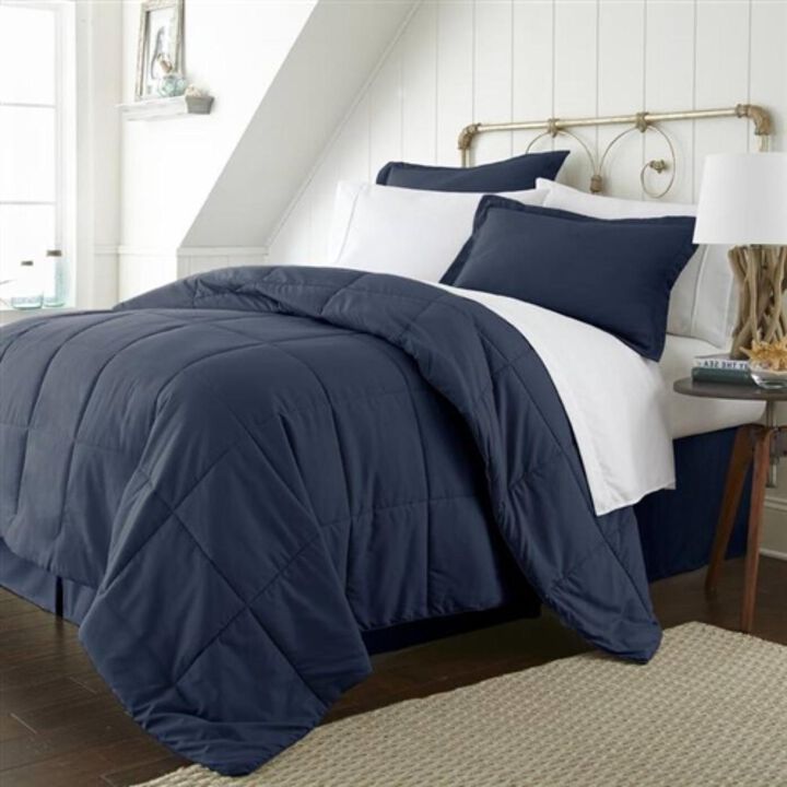 Hivvago King Navy Microfiber Baffle Box 6 Piece Reversible Bed in a Bag Comforter Set