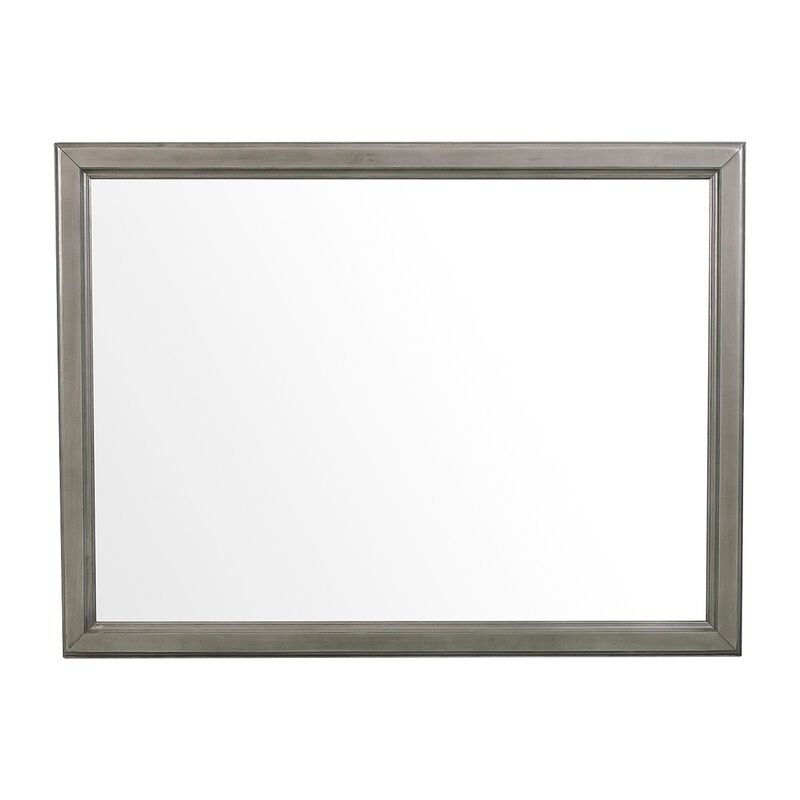 Wooden Square Mirror with Molded Details and Dual Texture, Gray-Benzara