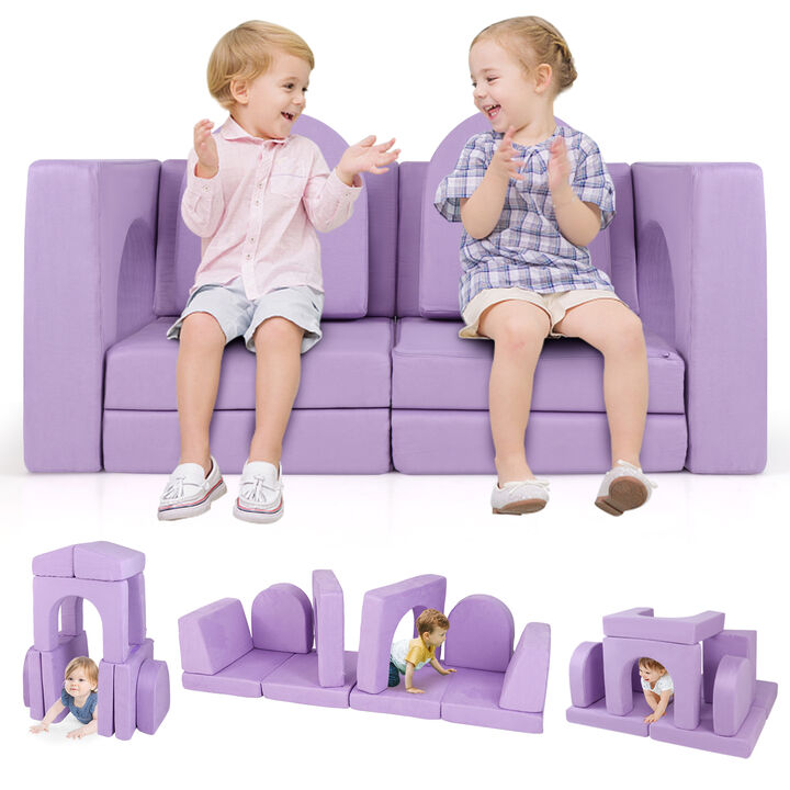 8-Piece Modular Kids Play Couch with Comfy Suede Fabric