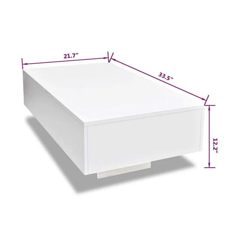 Coffee Table, High Gloss White, 33 Inch Rectangular Modern Platform - Benzara