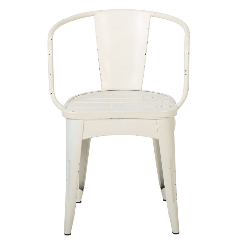 Rune 3 Piece Outdoor Dining Set, 1 Round Table, 2 Chairs, White Iron - Benzara
