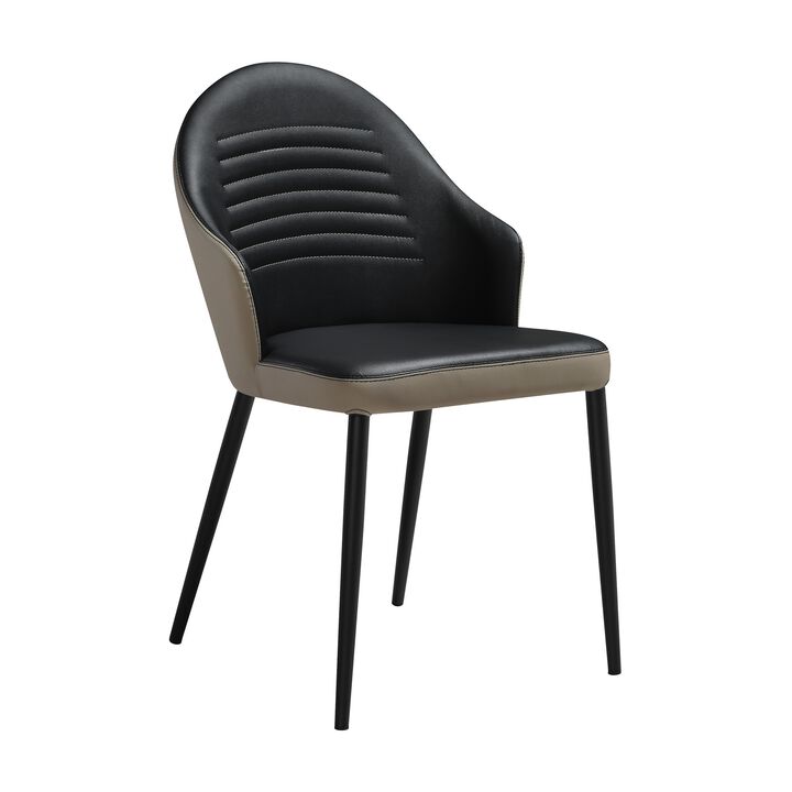 Nia 22 Inch Dining Chair Set of 2, Curved, Tufted Gray Faux Leather, Black - Benzara