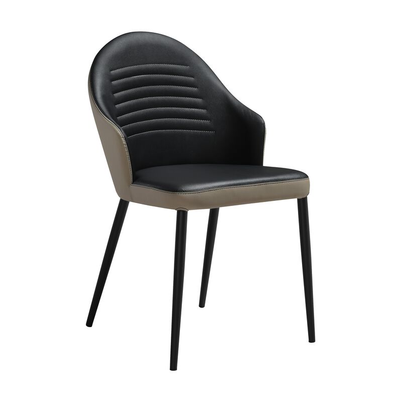 Nia 22 Inch Dining Chair Set of 2, Curved, Tufted Gray Faux Leather, Black - Benzara