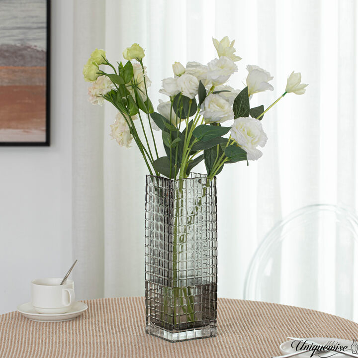 12-Inch Square Frosted Gray Glass Vase