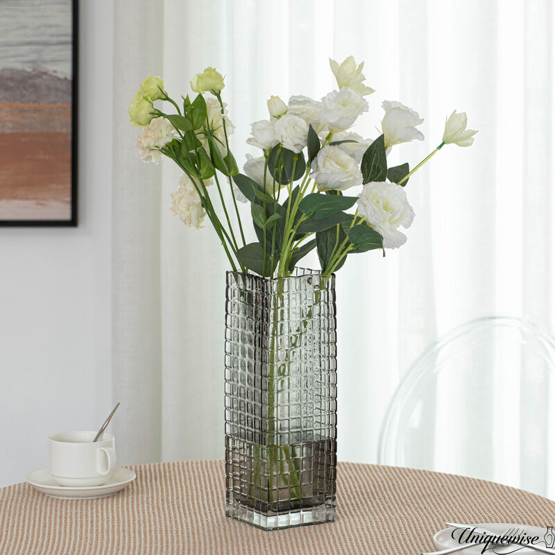 12-Inch Square Frosted Gray Glass Vase