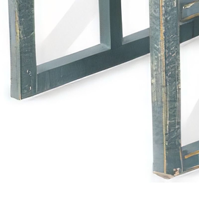 Rena 3 Piece Nesting Accent Table Set, Slatted, Rustic Green Mahogany - Benzara