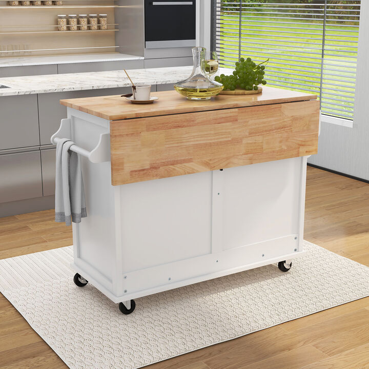 Streamdale White Kitchen Cart with Drop-Leaf Countertop