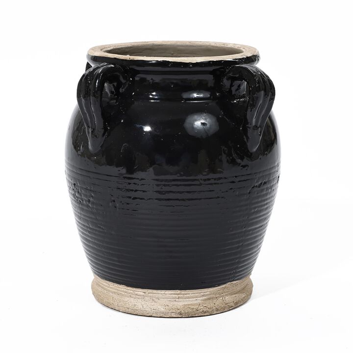 LuxenHome Black Jug Terracotta Vase with Two Handles