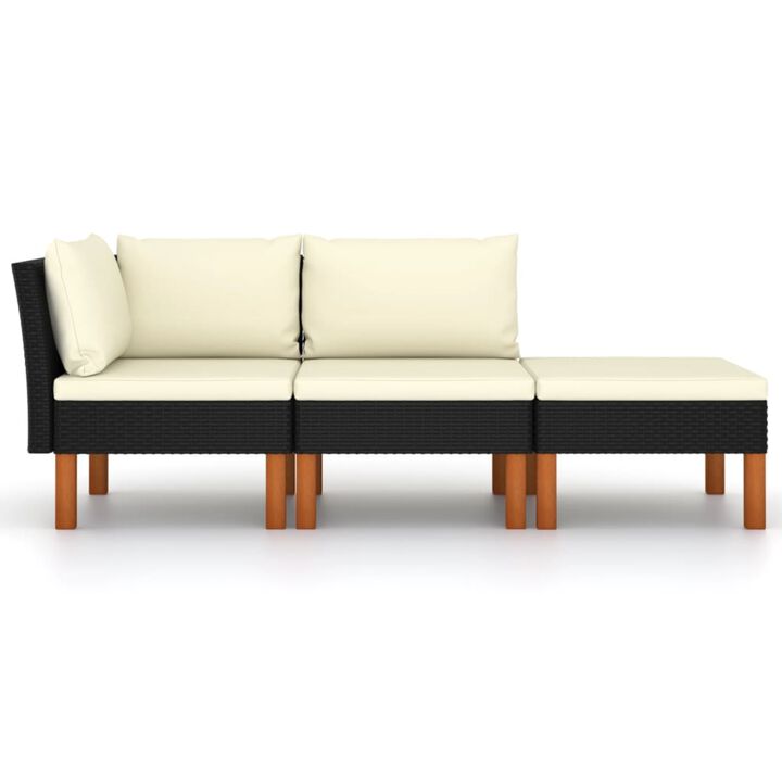 vidaXL 3 Piece Garden Lounge Set Poly Rattan and Solid Eucalyptus Wood