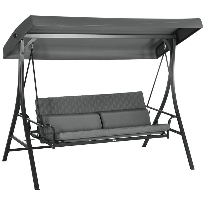 Dark Gray Outdoor Comfort: 3-Person Swing Seat with Adjustable Canopy