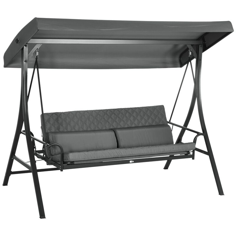 Dark Gray Outdoor Comfort: 3-Person Swing Seat with Adjustable Canopy