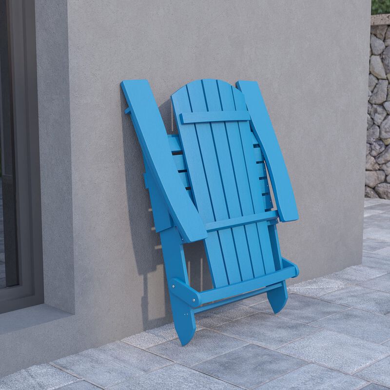 Flash Furniture Charlestown Commercial Folding Adirondack Chair - Blue - Poly Resin - Indoor/Outdoor - Weather Resistant