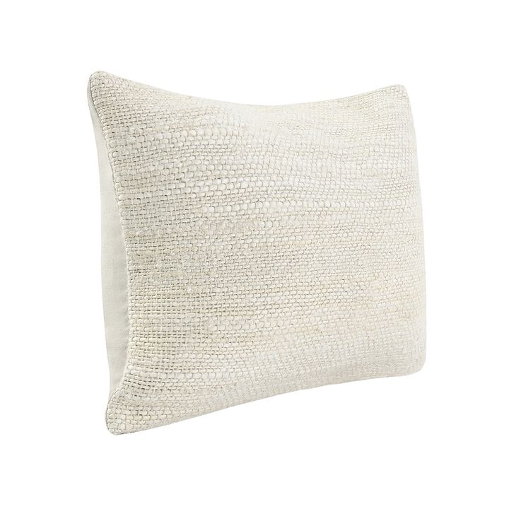 Alty Lumbar Throw Pillow, 14x20 Inch Ivory Woven Jute Design, Feather - Benzara