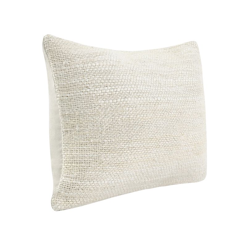 Alty Lumbar Throw Pillow, 14x20 Inch Ivory Woven Jute Design, Feather - Benzara