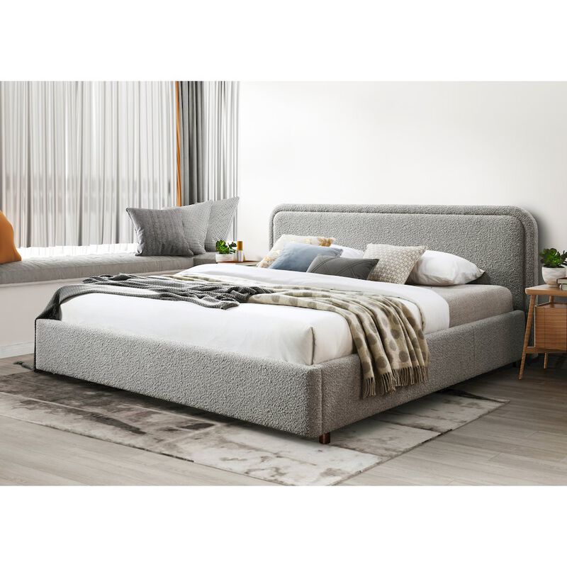 Omax Decor Chloe Upholstered Platform King Bed in Gray Boucle Fabric