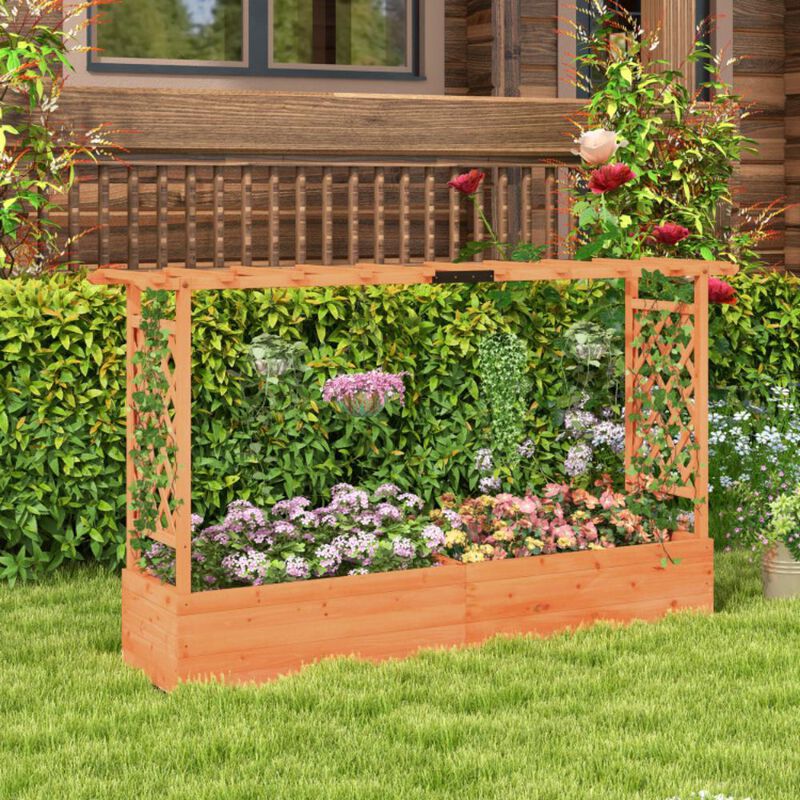 Hivvago Raised Garden Bed with Side Trellis Hanging Roof and Planter Box