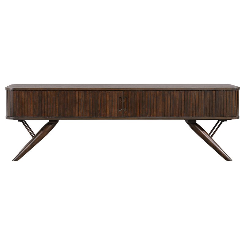 Simi TV Media Entertainment Console, Rectangular 71 Inch, Walnut Brown Wood - Benzara